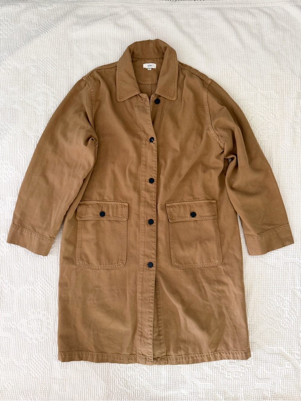 OZMA The Chore Coat in Khaki Cotton Trench Coat Duster